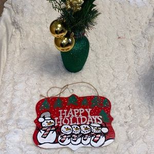 Cute sign holiday decor Snowman Family Scene